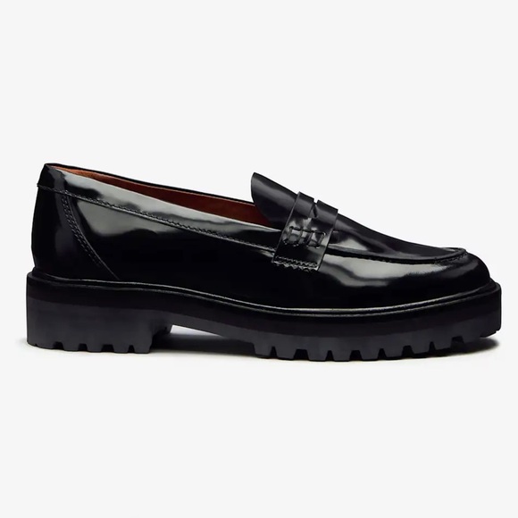 Reformation Agathea Chunky Loafer Leather Patent Shiny Platform Shoes Black - Picture 10 of 12